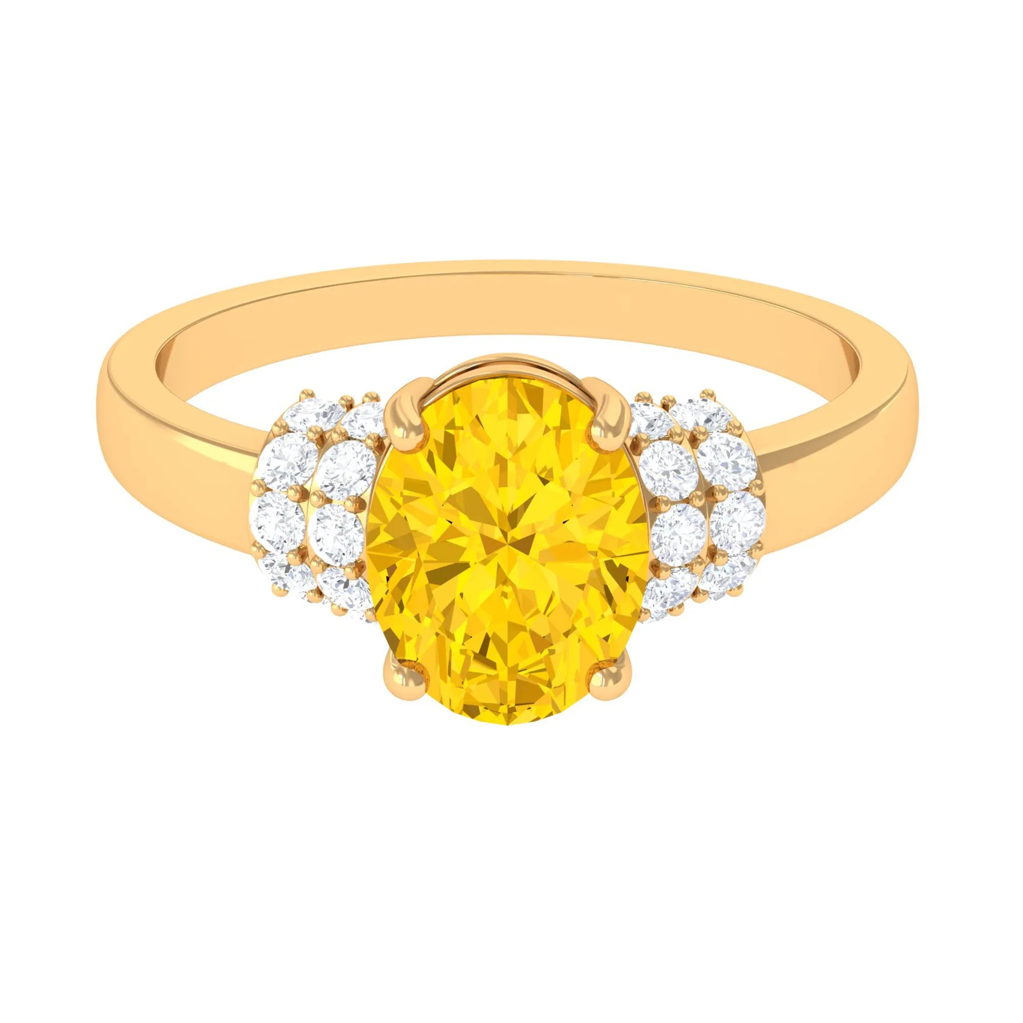 Created Yellow Sapphire Oval Engagement Ring with Diamond Accent