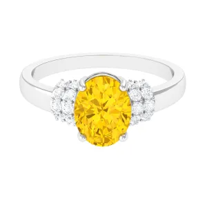 Created Yellow Sapphire Oval Engagement Ring with Diamond Accent