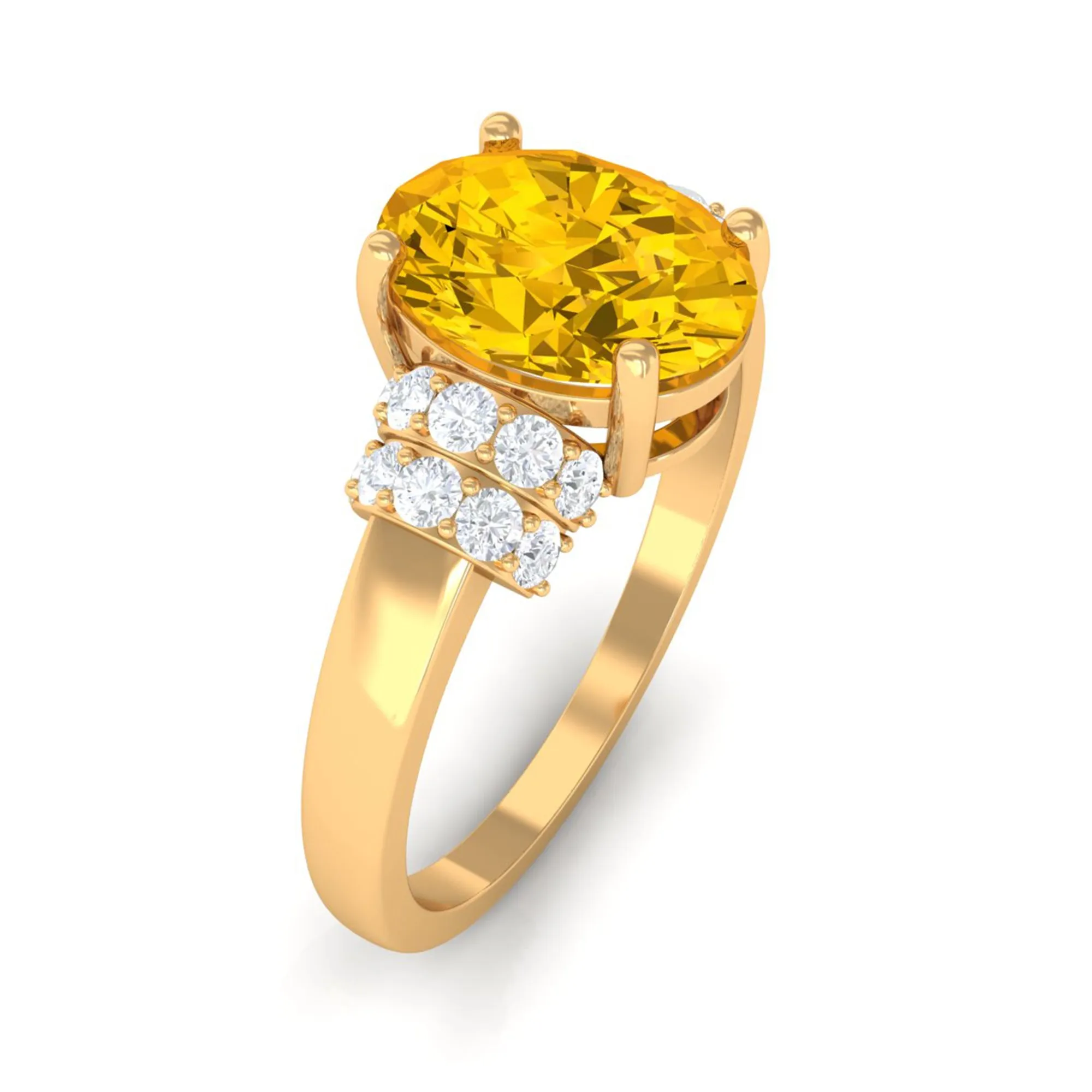 Created Yellow Sapphire Oval Engagement Ring with Diamond Accent