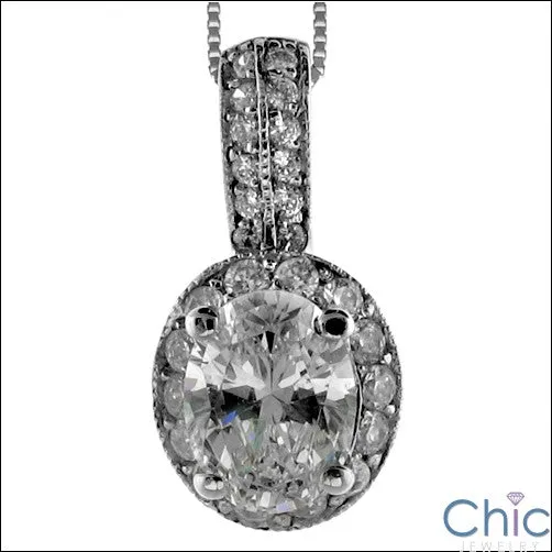 Cubic Zirconia Cz 2 Ct Oval Pave Halo Ct Bail Pendant