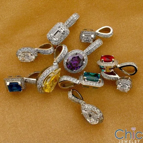 Cubic Zirconia Cz .60 Princess Halo Ct Bail Pendant