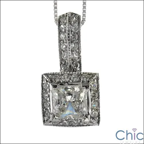 Cubic Zirconia Cz .60 Princess Halo Ct Bail Pendant