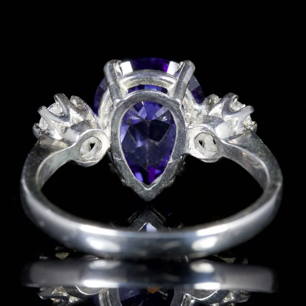 Cz Tanzanite Paste Stone Trilogy Ring Silver Ring