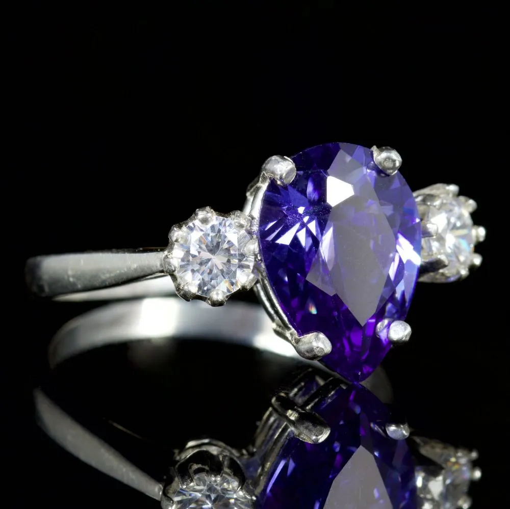 Cz Tanzanite Paste Stone Trilogy Ring Silver Ring