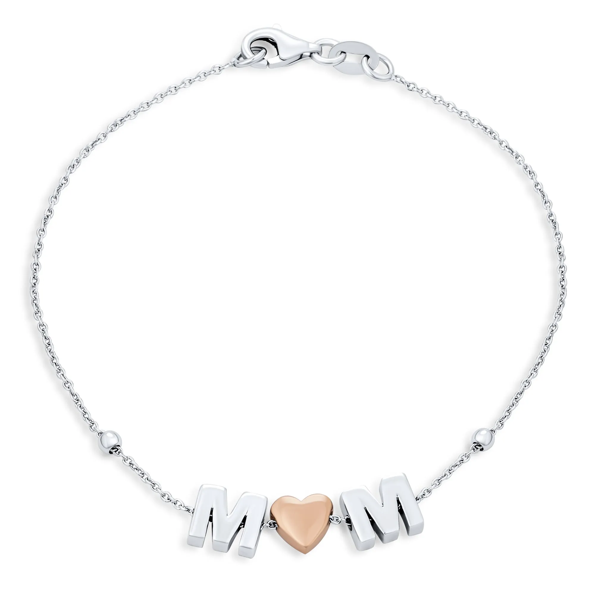 Dainty Chain Link Bracelet withBlock Letters Sterling Silver