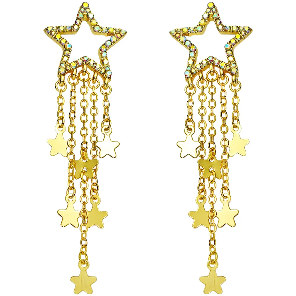 Dancing Star Spangled Pierced Earrings (Goldtone)