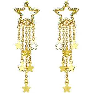 Dancing Star Spangled Pierced Earrings (Goldtone)