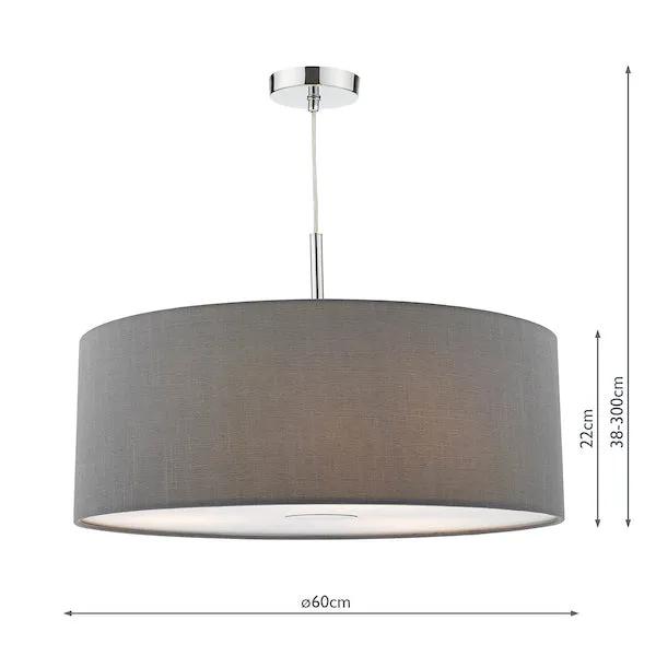 Dar Ronda 60cm 3 Light Pendant Slate Grey