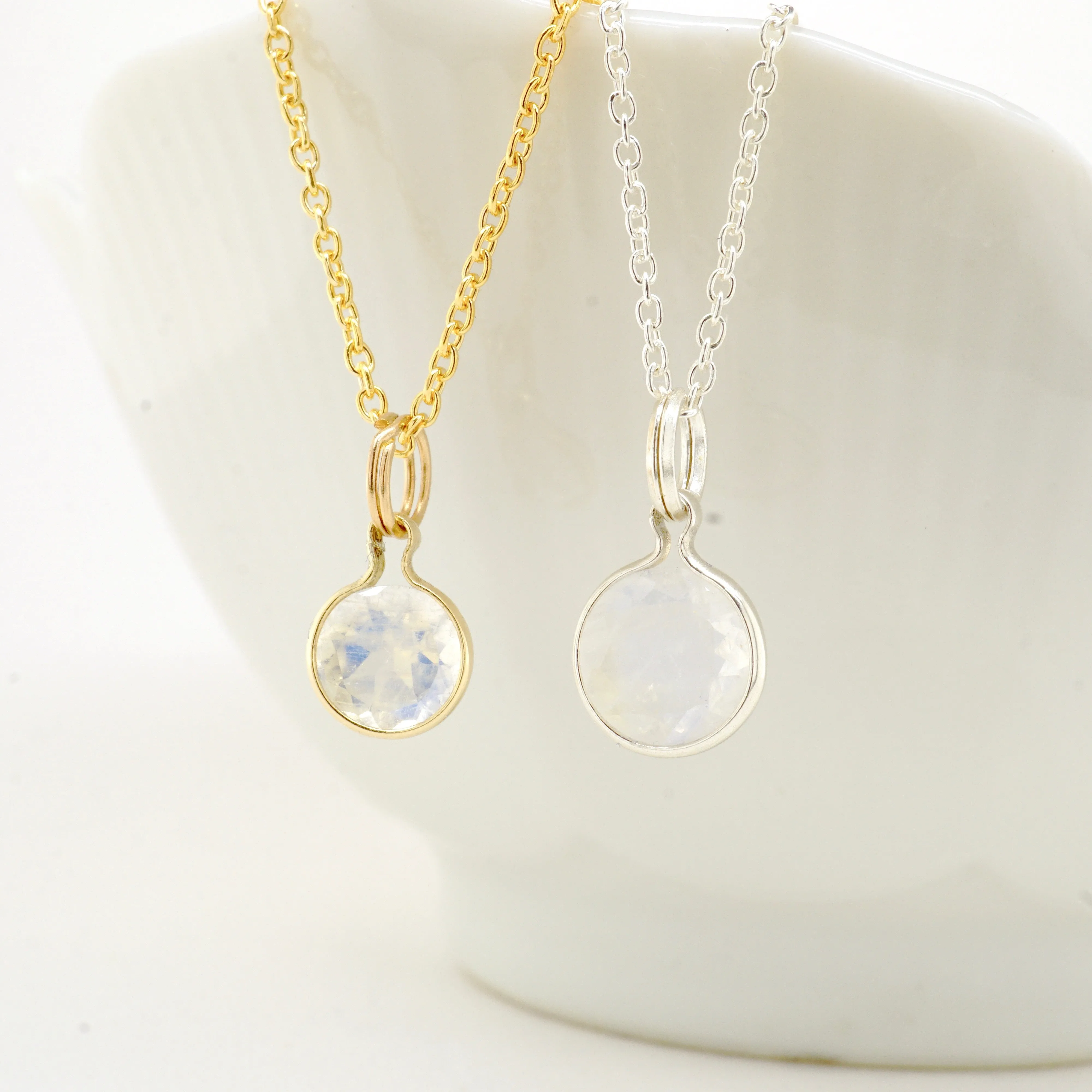 Delicate Moonstone Pendant - Moonstone Bezel Pendant in Gold or Silver - Dainty Moonstone Necklace