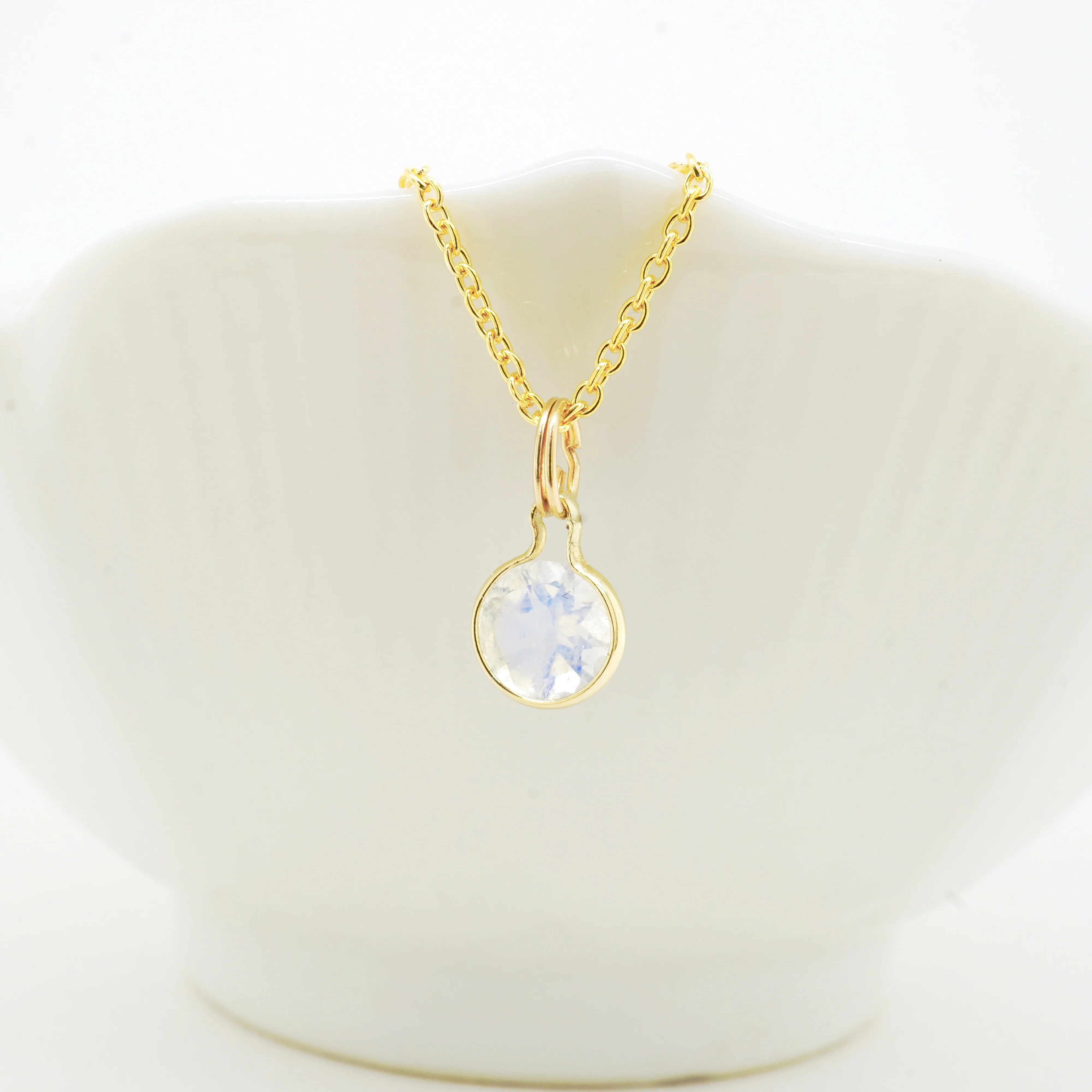 Delicate Moonstone Pendant - Moonstone Bezel Pendant in Gold or Silver - Dainty Moonstone Necklace