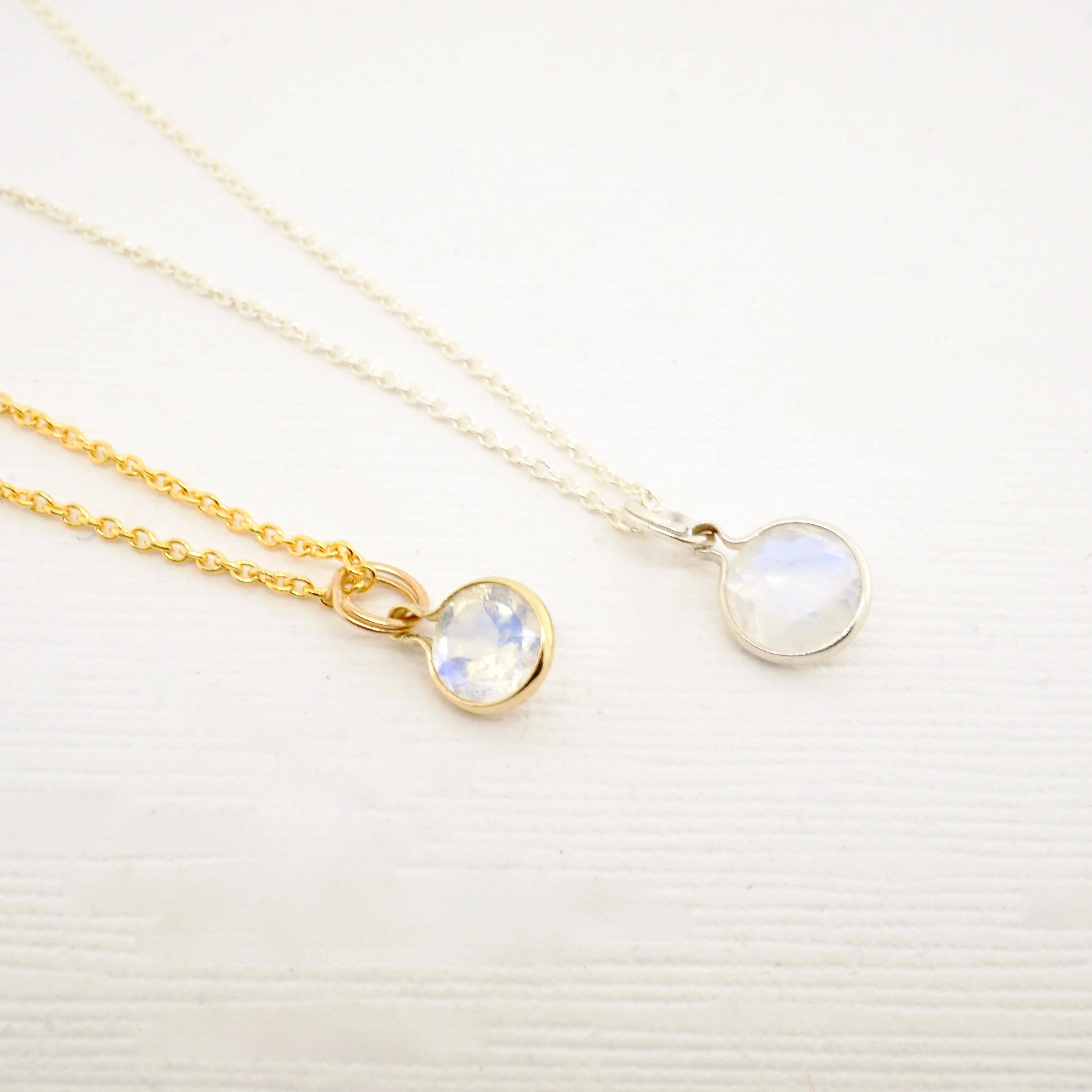 Delicate Moonstone Pendant - Moonstone Bezel Pendant in Gold or Silver - Dainty Moonstone Necklace