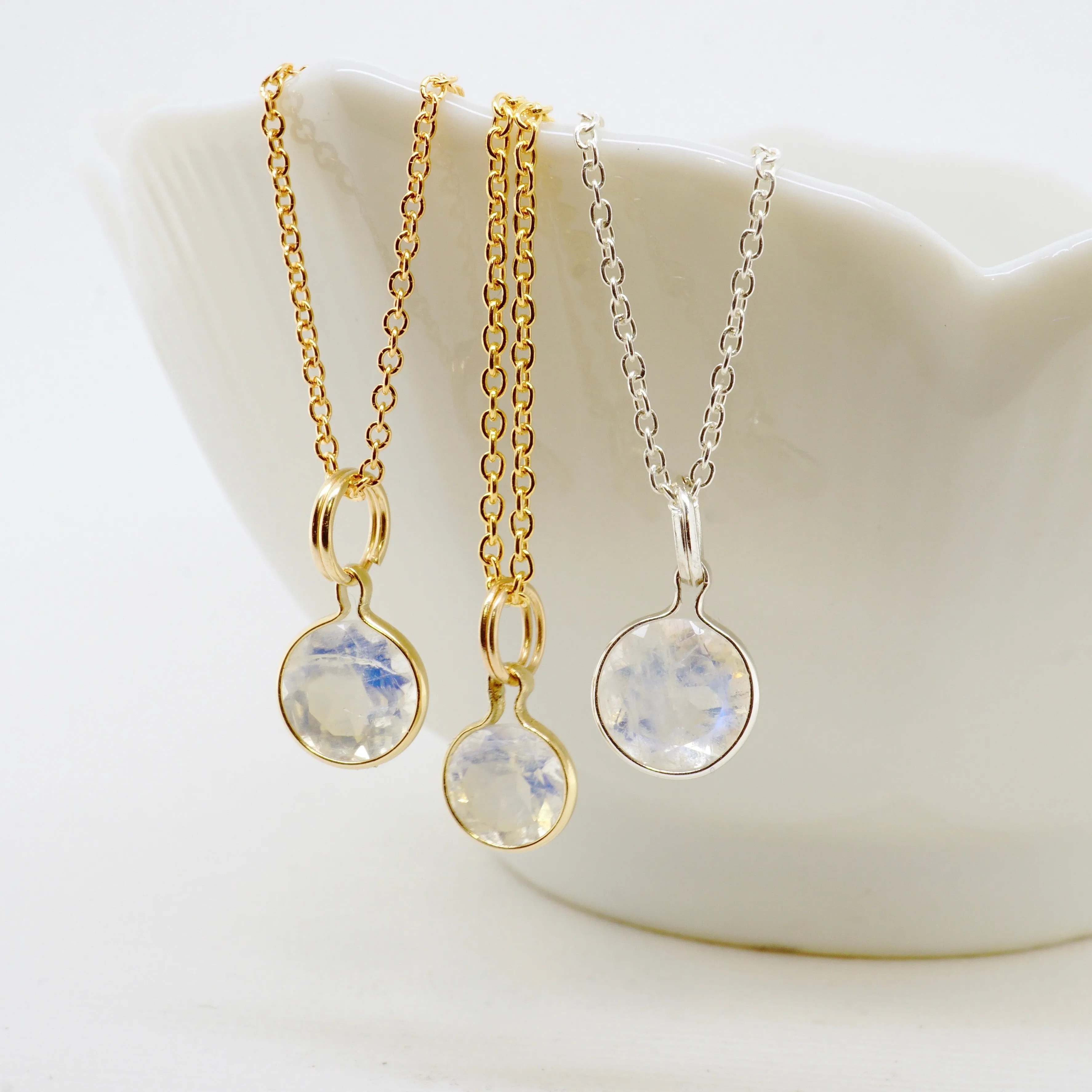 Delicate Moonstone Pendant - Moonstone Bezel Pendant in Gold or Silver - Dainty Moonstone Necklace