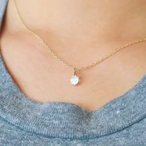 Delicate Moonstone Pendant - Moonstone Bezel Pendant in Gold or Silver - Dainty Moonstone Necklace