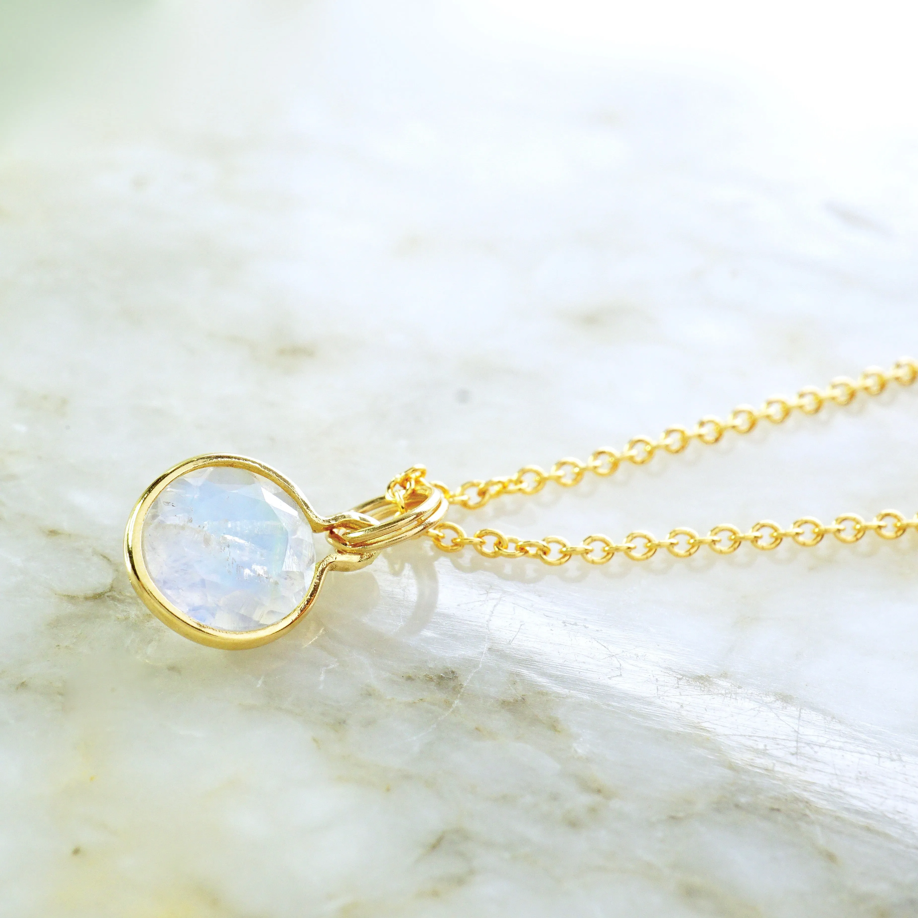 Delicate Moonstone Pendant - Moonstone Bezel Pendant in Gold or Silver - Dainty Moonstone Necklace