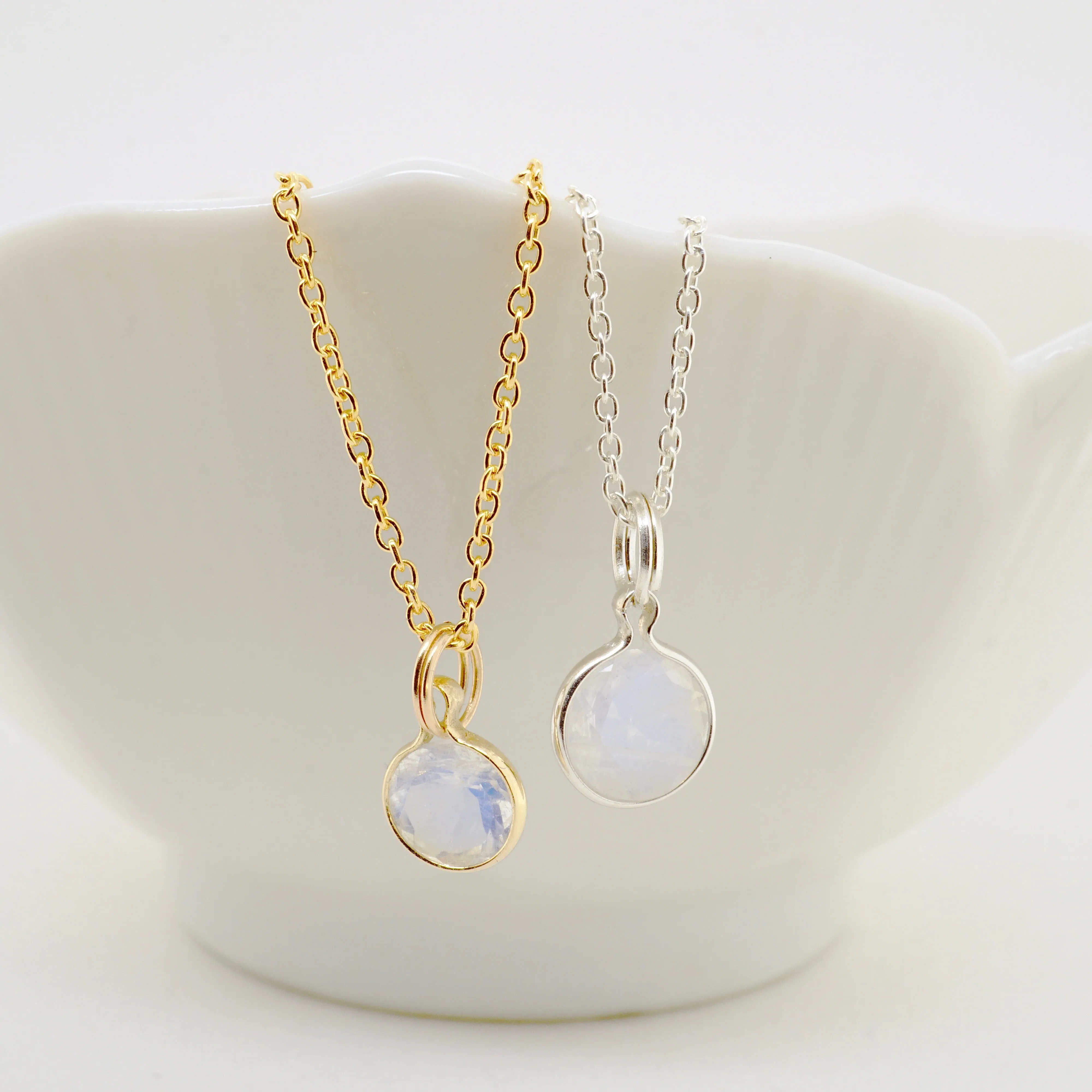 Delicate Moonstone Pendant - Moonstone Bezel Pendant in Gold or Silver - Dainty Moonstone Necklace