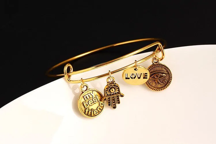 Dragonfly Vintage LOVE Heart Bangle Alloy Trendy Anchor Summer Style Leaf Bangles Best Friends Pendant Fine Jewelry