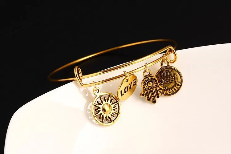 Dragonfly Vintage LOVE Heart Bangle Alloy Trendy Anchor Summer Style Leaf Bangles Best Friends Pendant Fine Jewelry