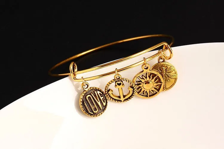 Dragonfly Vintage LOVE Heart Bangle Alloy Trendy Anchor Summer Style Leaf Bangles Best Friends Pendant Fine Jewelry