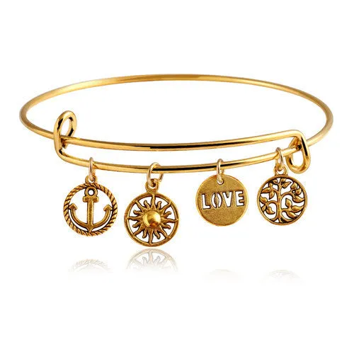 Dragonfly Vintage LOVE Heart Bangle Alloy Trendy Anchor Summer Style Leaf Bangles Best Friends Pendant Fine Jewelry