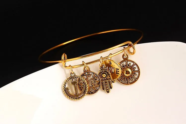 Dragonfly Vintage LOVE Heart Bangle Alloy Trendy Anchor Summer Style Leaf Bangles Best Friends Pendant Fine Jewelry