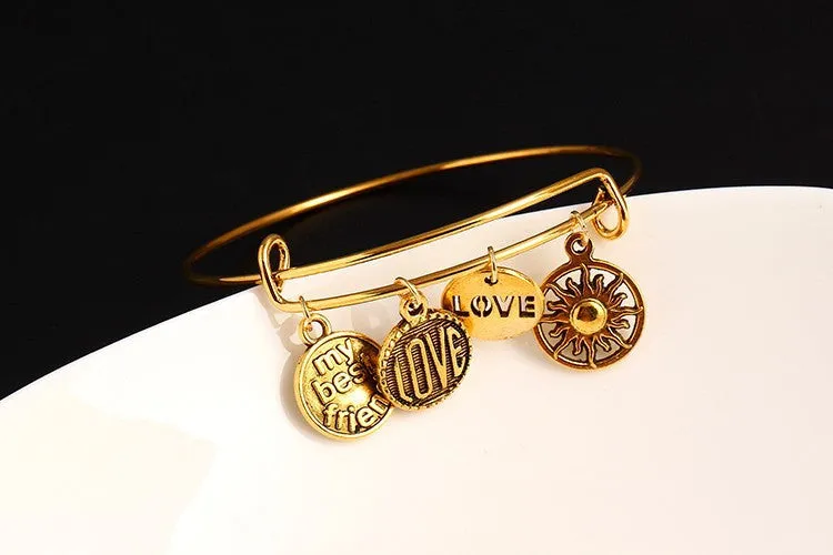 Dragonfly Vintage LOVE Heart Bangle Alloy Trendy Anchor Summer Style Leaf Bangles Best Friends Pendant Fine Jewelry