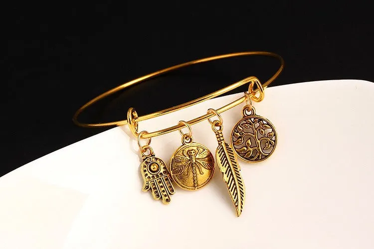 Dragonfly Vintage LOVE Heart Bangle Alloy Trendy Anchor Summer Style Leaf Bangles Best Friends Pendant Fine Jewelry