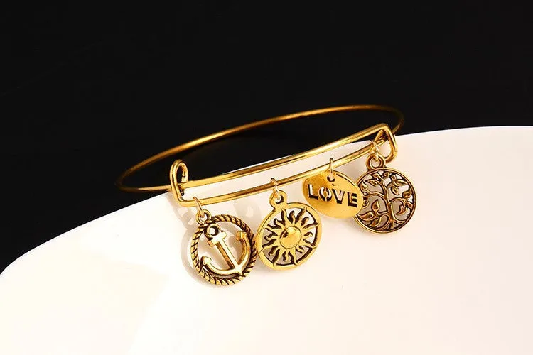 Dragonfly Vintage LOVE Heart Bangle Alloy Trendy Anchor Summer Style Leaf Bangles Best Friends Pendant Fine Jewelry