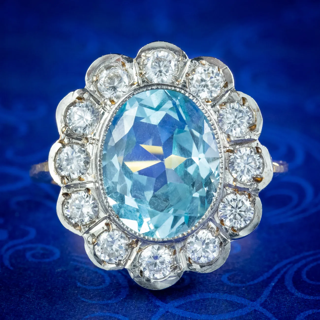 Edwardian Style Blue Topaz Cz Flower Cluster Ring 5ct Topaz