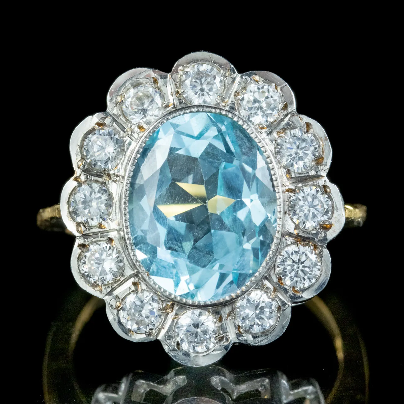 Edwardian Style Blue Topaz Cz Flower Cluster Ring 5ct Topaz