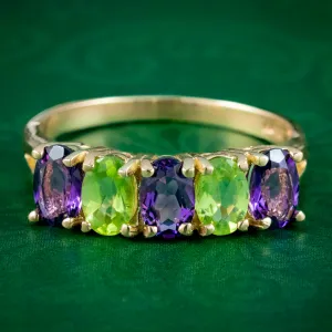 Edwardian Suffragette Style Ring Amethyst Peridot 9ct Gold