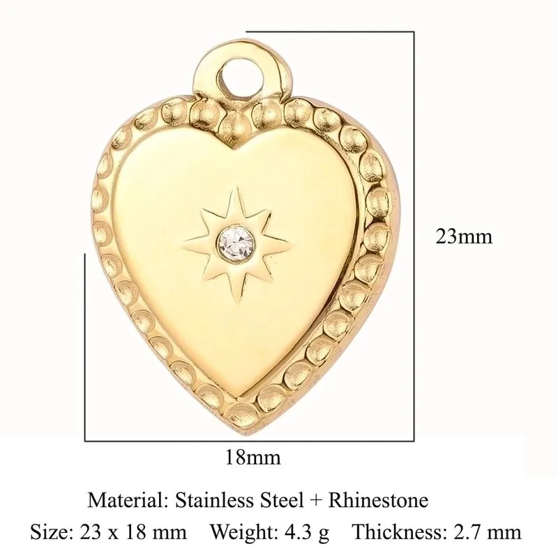 Elegant Classic Style Heart Shape Titanium Steel Plating Inlay Zircon Charms