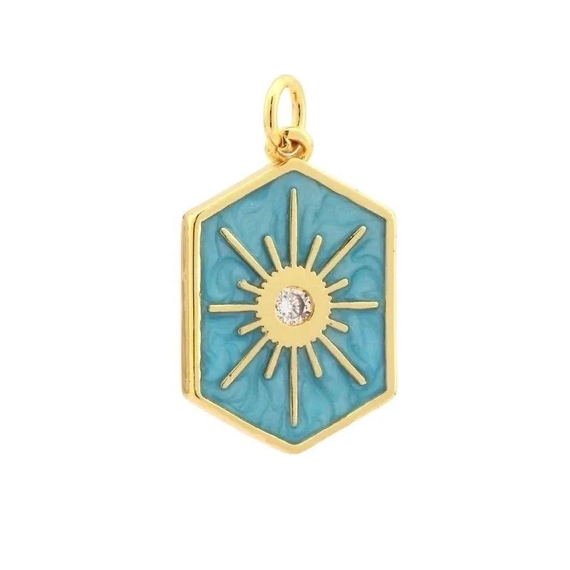 Elegant Commute Hexagram Hexagon Copper Enamel Plating Inlay Zircon 18k Gold Plated Charms Jewelry Accessories