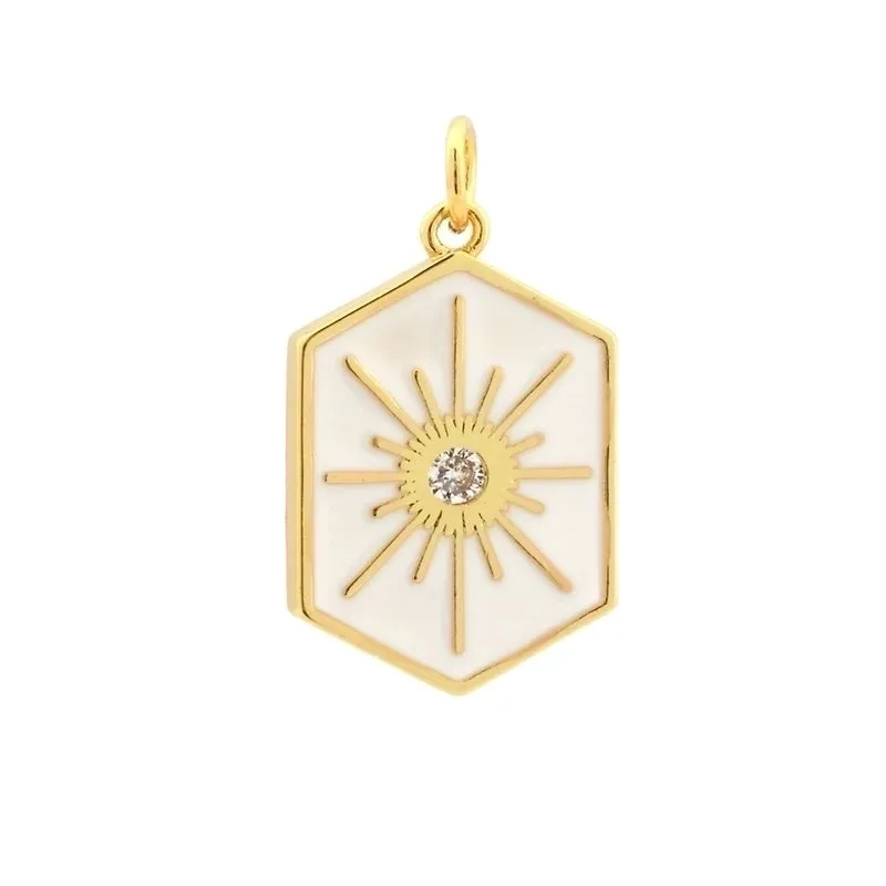 Elegant Commute Hexagram Hexagon Copper Enamel Plating Inlay Zircon 18k Gold Plated Charms Jewelry Accessories