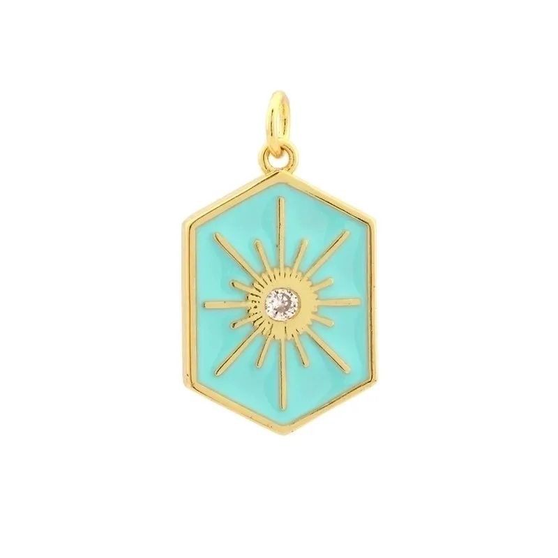 Elegant Commute Hexagram Hexagon Copper Enamel Plating Inlay Zircon 18k Gold Plated Charms Jewelry Accessories