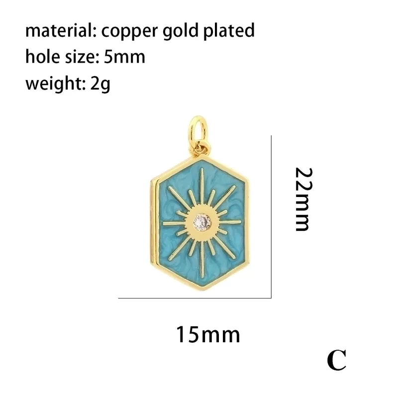 Elegant Commute Hexagram Hexagon Copper Enamel Plating Inlay Zircon 18k Gold Plated Charms Jewelry Accessories