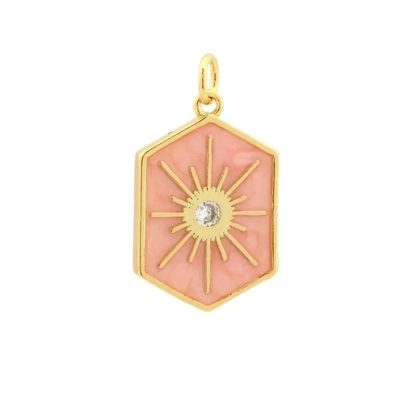 Elegant Commute Hexagram Hexagon Copper Enamel Plating Inlay Zircon 18k Gold Plated Charms Jewelry Accessories