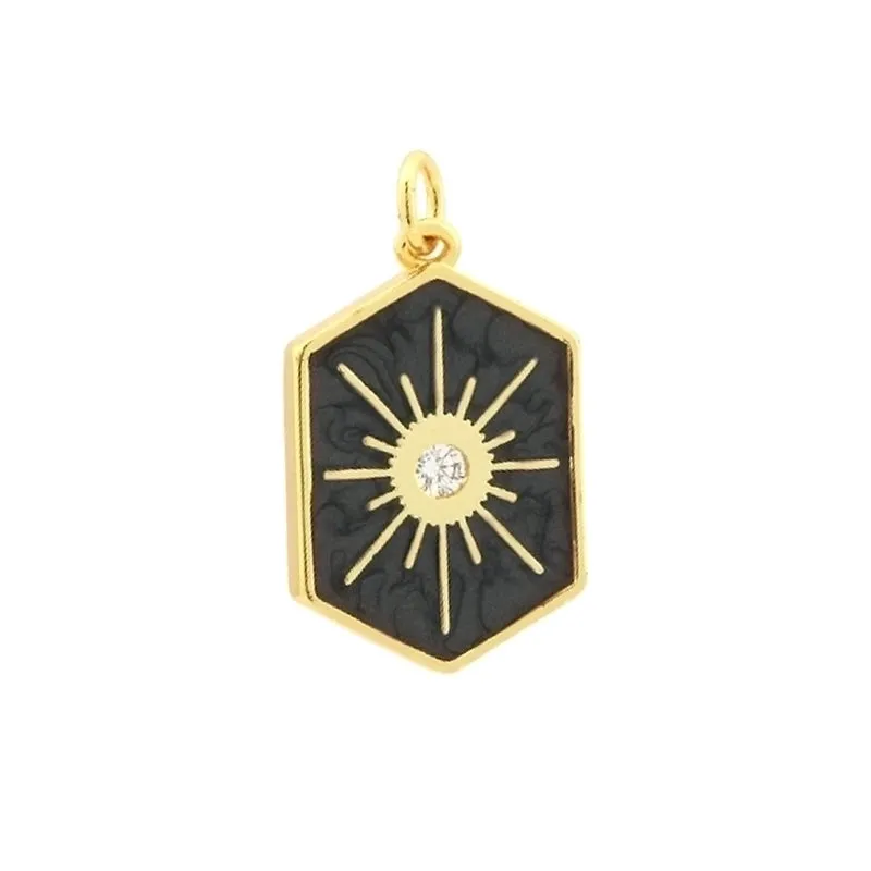 Elegant Commute Hexagram Hexagon Copper Enamel Plating Inlay Zircon 18k Gold Plated Charms Jewelry Accessories