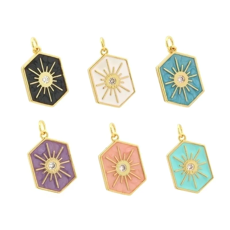 Elegant Commute Hexagram Hexagon Copper Enamel Plating Inlay Zircon 18k Gold Plated Charms Jewelry Accessories