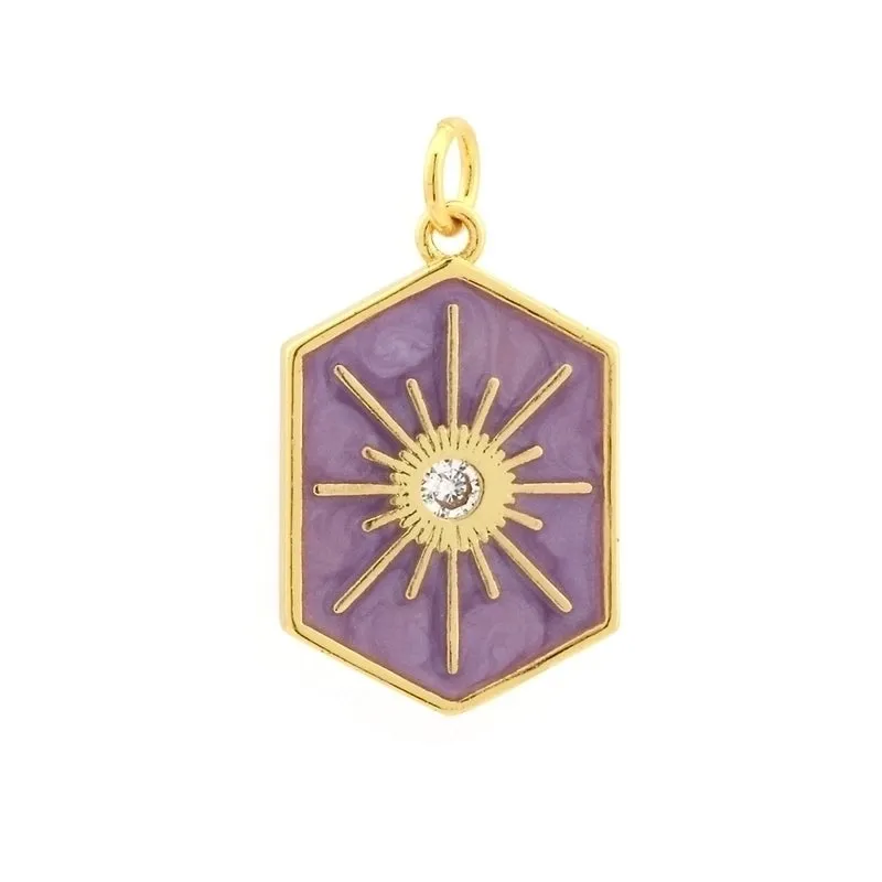 Elegant Commute Hexagram Hexagon Copper Enamel Plating Inlay Zircon 18k Gold Plated Charms Jewelry Accessories