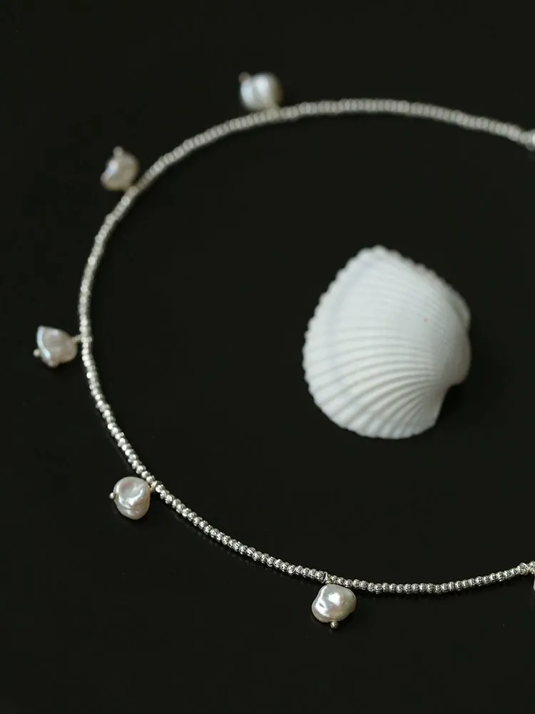 Elegant Natural Silver Beads and Pearl Pendant Necklace