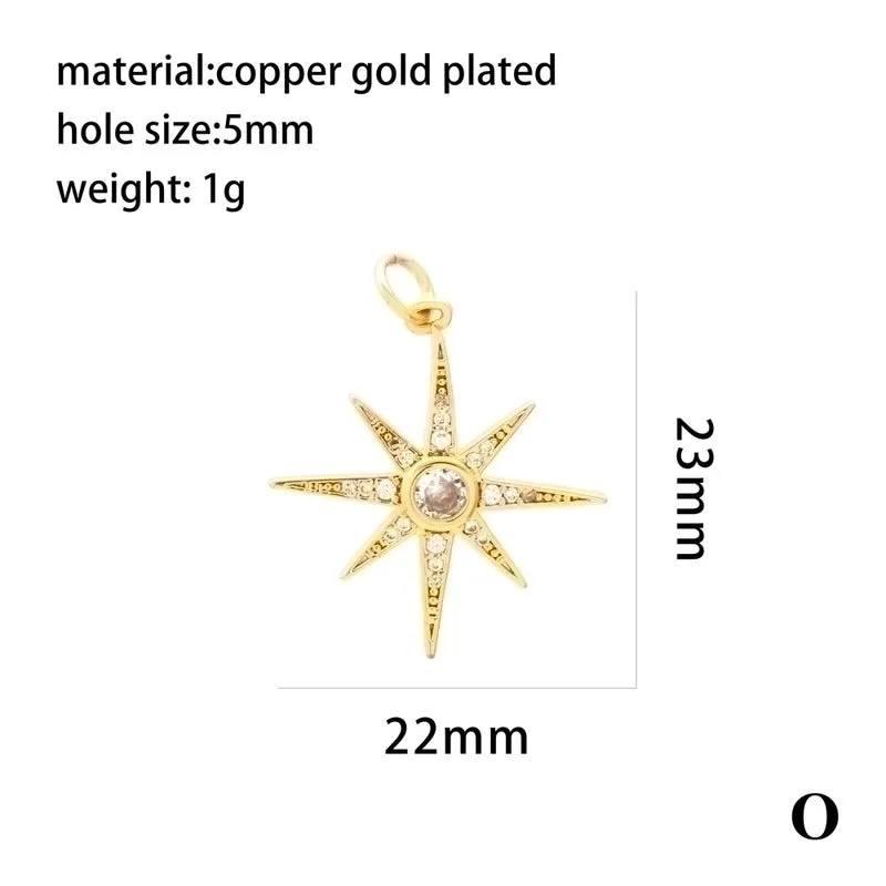 Elegant Shiny Pentagram Heart Shape Eye Copper Plating Inlay Zircon 18k Gold Plated Charms