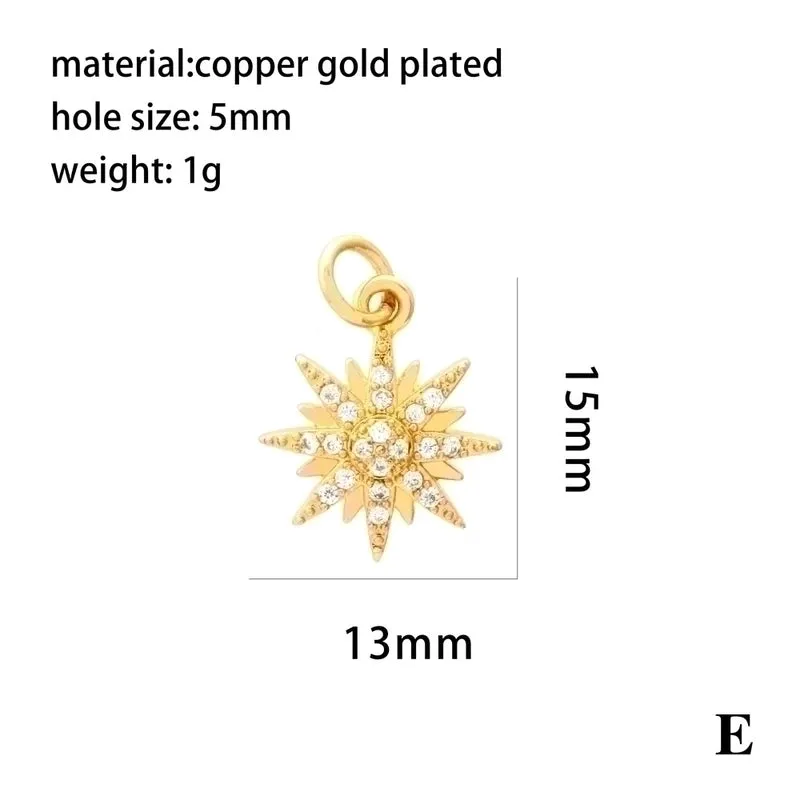 Elegant Shiny Pentagram Heart Shape Eye Copper Plating Inlay Zircon 18k Gold Plated Charms