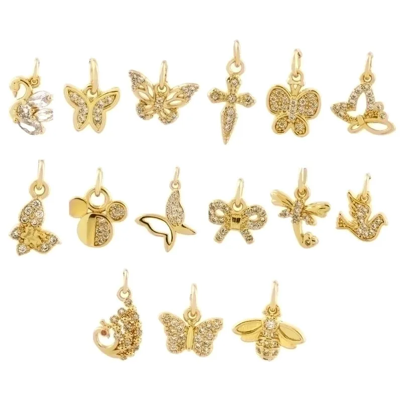 Elegant Simple Style Bee Dragonfly Butterfly Copper Plating Inlay Zircon 18k Gold Plated Charms