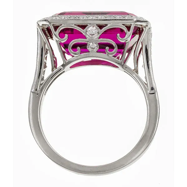 Emerald Cut Rubellite & Diamond Ring