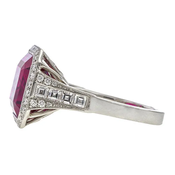 Emerald Cut Rubellite & Diamond Ring