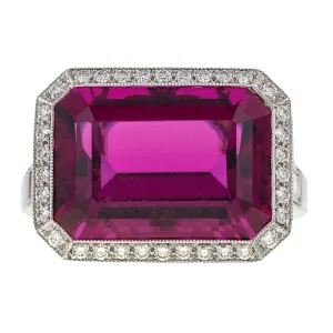 Emerald Cut Rubellite & Diamond Ring