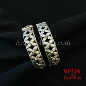 Ethnic Silver Oxidized Openable Bangles