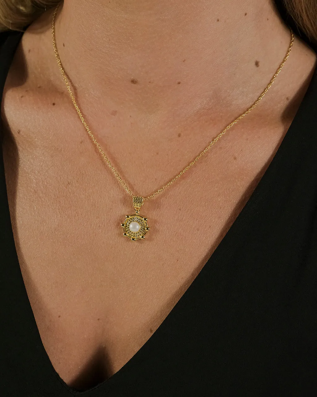 Etta CZ & Pearl Pendant Necklace