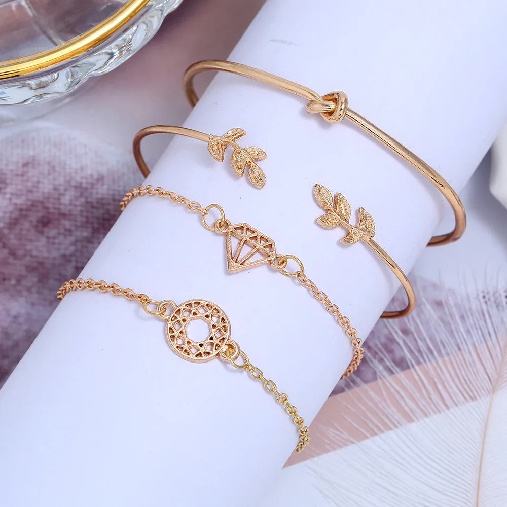 European Charm Leaf Bracelet Set with Vienna Verve Style