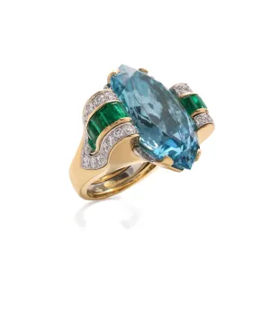 Faceted Marquise-Cut Aquamarine Ring